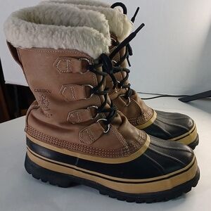 Sorel Caribou Winter Boots Leather Upper Pure Wool Lining Women's Size 7